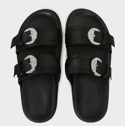 Rhinestone Studded Thick-sole Black Slippers