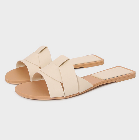 Square-toe Cross Strap Flat Slippers