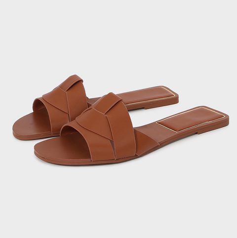 Square-toe Cross Strap Flat Slippers