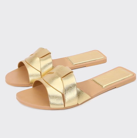 Square-toe Cross Strap Flat Slippers