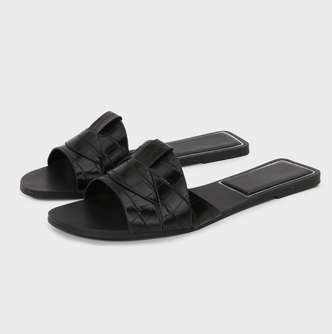 Square-toe Cross Strap Flat Slippers
