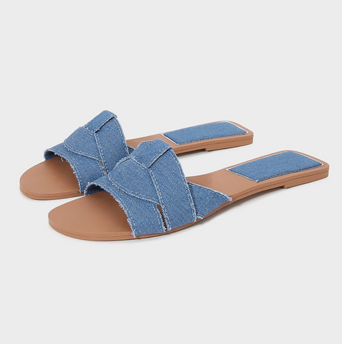 Square-toe Cross Strap Flat Slippers