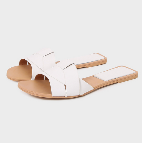 Square-toe Cross Strap Flat Slippers