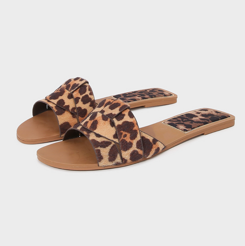 Square-toe Cross Strap Flat Slippers