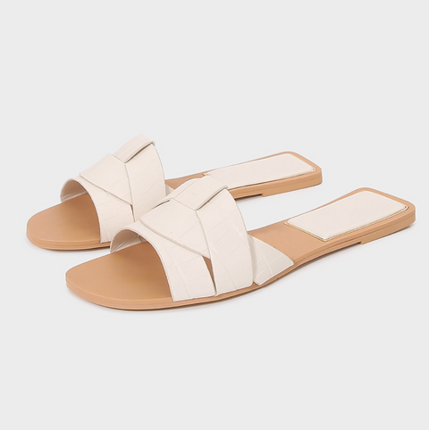 Square-toe Cross Strap Flat Slippers