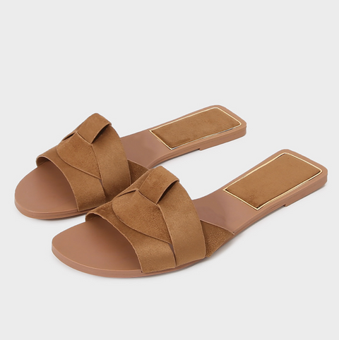 Square-toe Cross Strap Flat Slippers