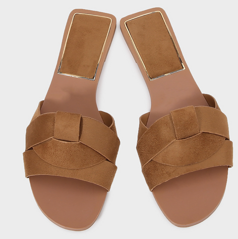 Square-toe Cross Strap Flat Slippers