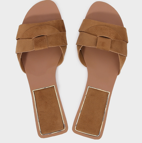Square-toe Cross Strap Flat Slippers