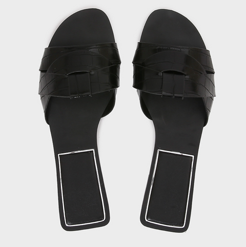Square-toe Cross Strap Flat Slippers