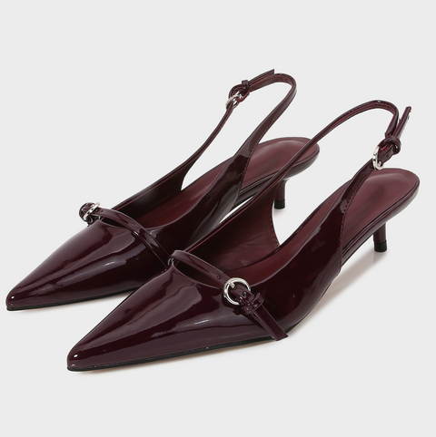 Wine Red Patent Leather Pointed-toe Sandals