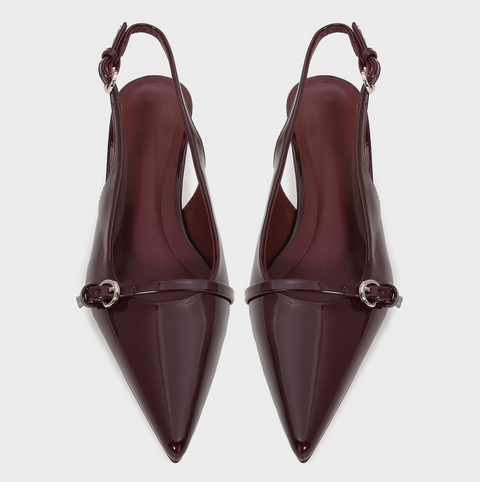 Wine Red Patent Leather Pointed-toe Sandals