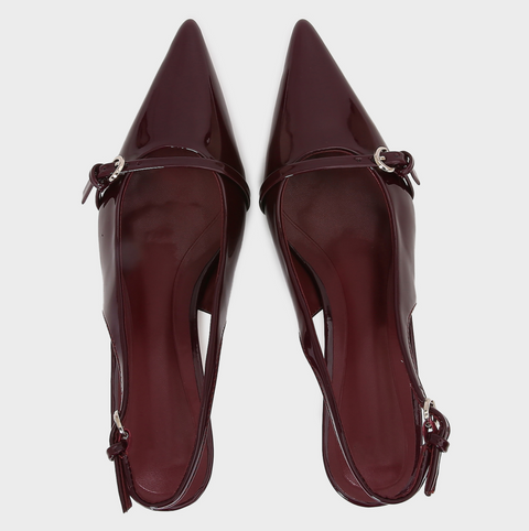 Wine Red Patent Leather Pointed-toe Sandals