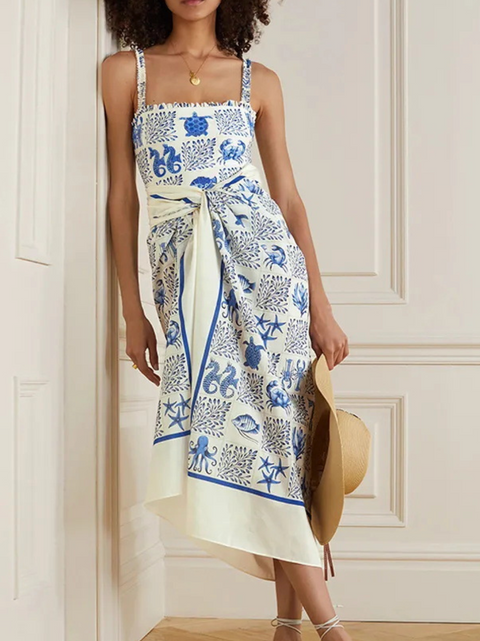 Blue Ocean Element Printed One-piece Swimwear