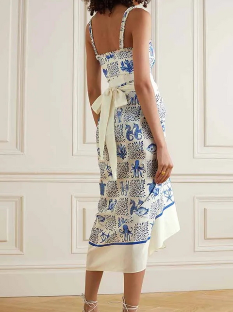 Blue Ocean Element Printed One-piece Swimwear