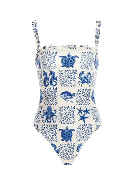 Blue Ocean Element Printed One-piece Swimwear