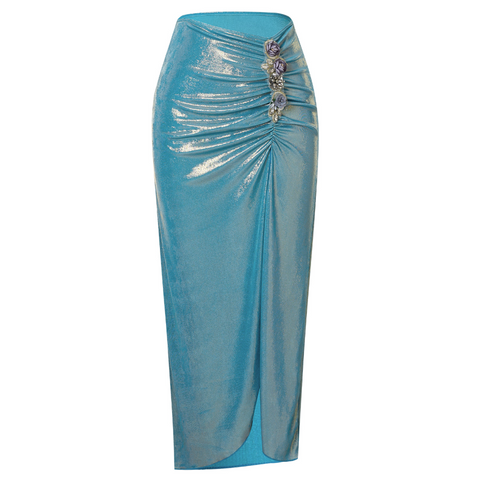 Rhinestone Studded Blue One-piece Swimwear