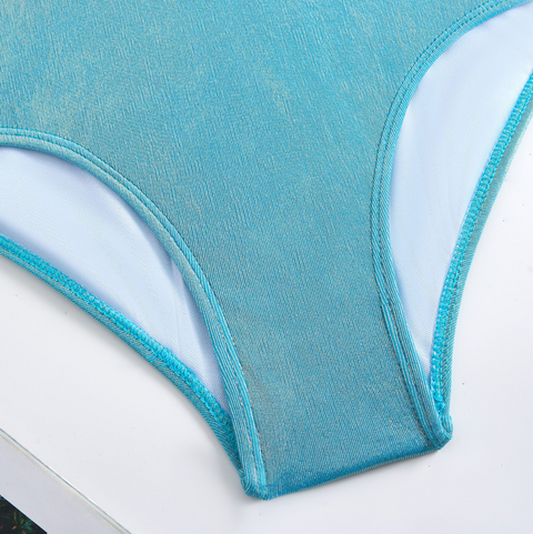 Rhinestone Studded Blue One-piece Swimwear