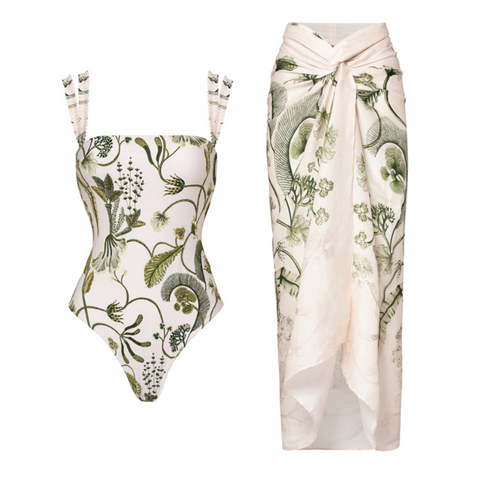 Floral Printed One-piece Swimwear & Wrap Skirt