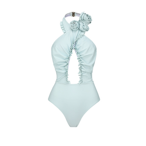 Hollowed One-piece Swimwear & Floral Skirt