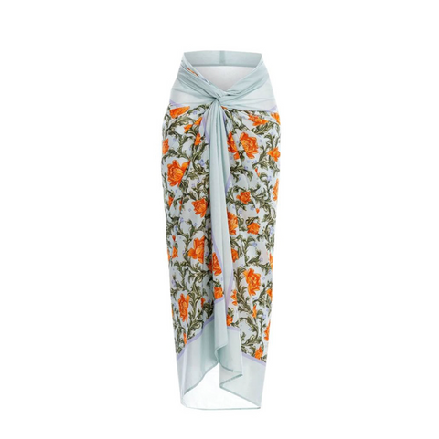 Hollowed One-piece Swimwear & Floral Skirt