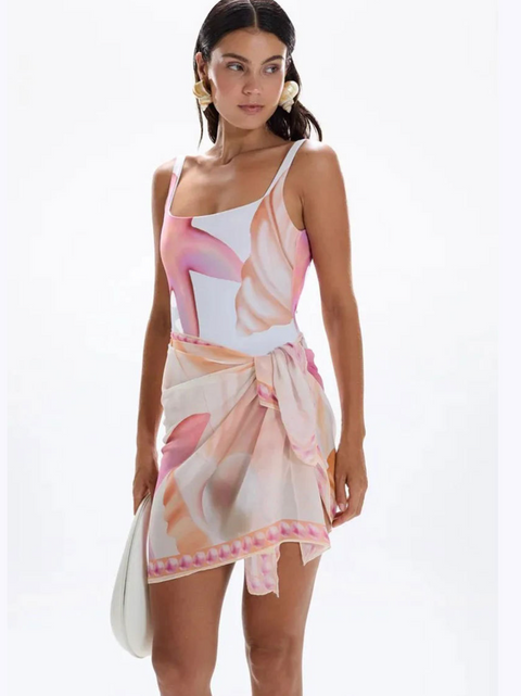 Pink Backless One-piece Swimwear & Wrap Skirt