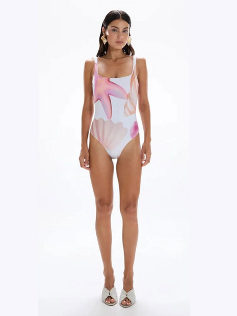 Pink Backless One-piece Swimwear & Wrap Skirt