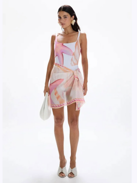 Pink Backless One-piece Swimwear & Wrap Skirt