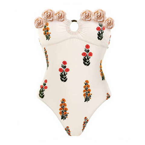 3D Flower One-piece Swimwear & Skirt
