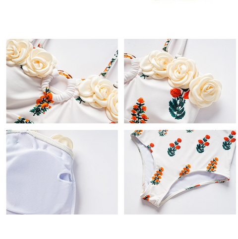 3D Flower One-piece Swimwear & Skirt