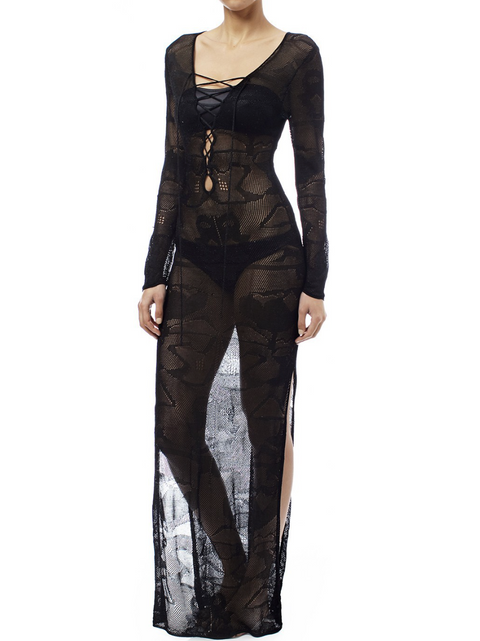 Lace UP See-through Outwear Beach Dress