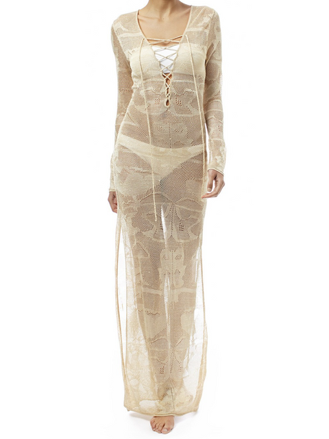 Lace UP See-through Outwear Beach Dress