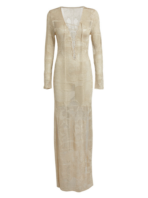Lace UP See-through Outwear Beach Dress