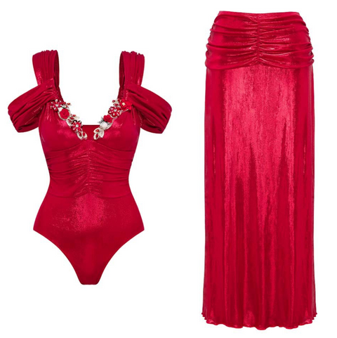 V-neck Beaded One-piece Swimwear Sets