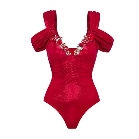 V-neck Beaded One-piece Swimwear Sets