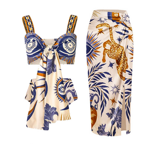 Ethnic Printed Tankini & Wrap Skirt