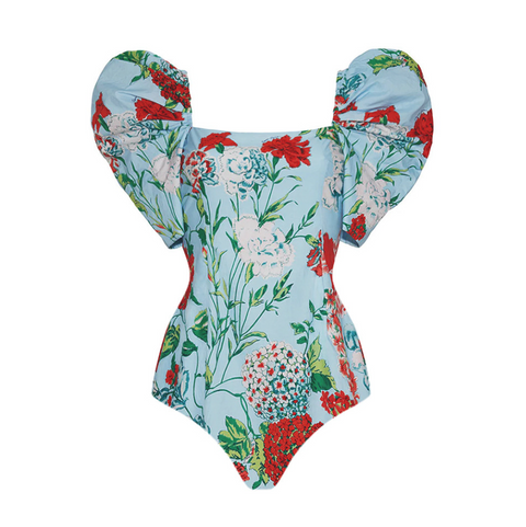 Puffy Floral One-piece Swimwear & Wrap Skirt