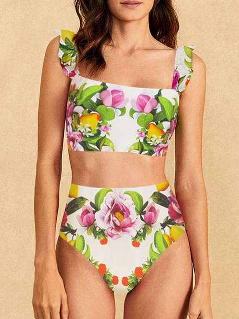 Floral Tankini & Umbrella Skirt Swimwear Set