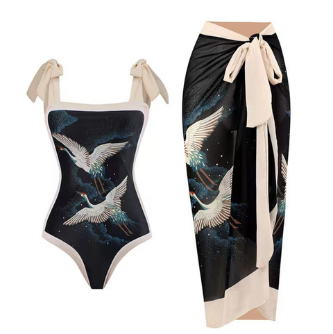 Printed One-piece Swimwear & Chiffon Skirt