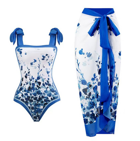 Printed One-piece Swimwear & Chiffon Skirt