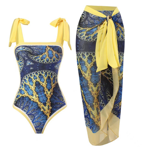 Printed One-piece Swimwear & Chiffon Skirt
