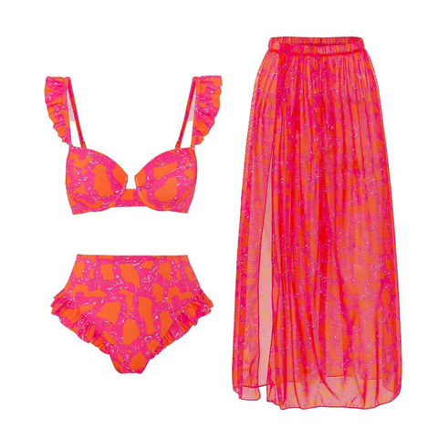 Printed One-piece Swimwear & Chiffon Skirt
