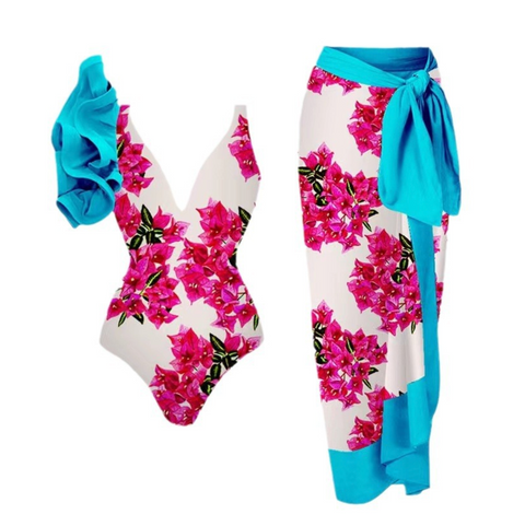 Printed One-piece Swimwear & Chiffon Skirt