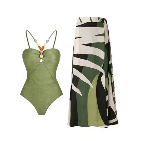 Printed One-piece Swimwear & Chiffon Skirt