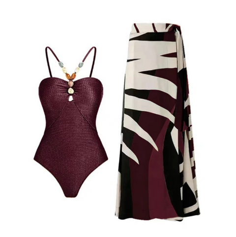 Printed One-piece Swimwear & Chiffon Skirt