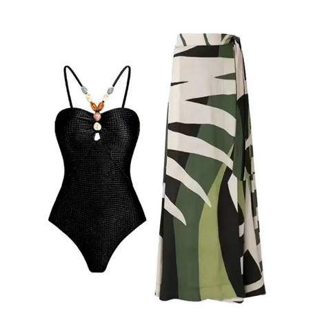 Printed One-piece Swimwear & Chiffon Skirt