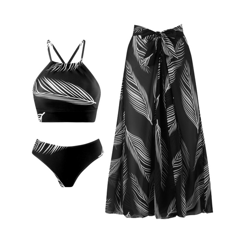 Printed Tankini & Chiffon Skirt Swimsuit Set