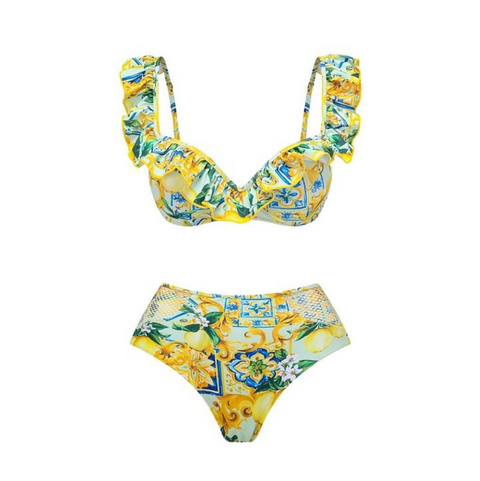 Green Floral Swimwear & Ruffled Skirt