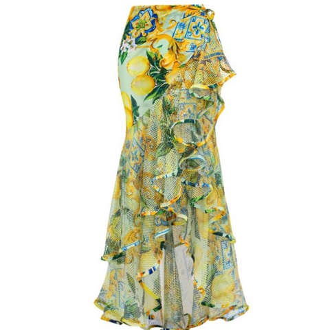 Green Floral Swimwear & Ruffled Skirt