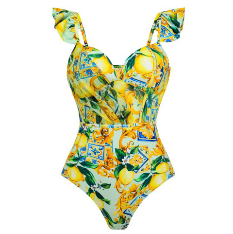 Green Floral Swimwear & Ruffled Skirt