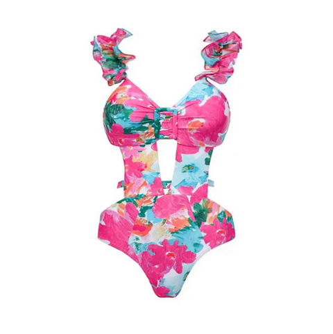 Halter Printed Swimwear & Umbrella Skirt